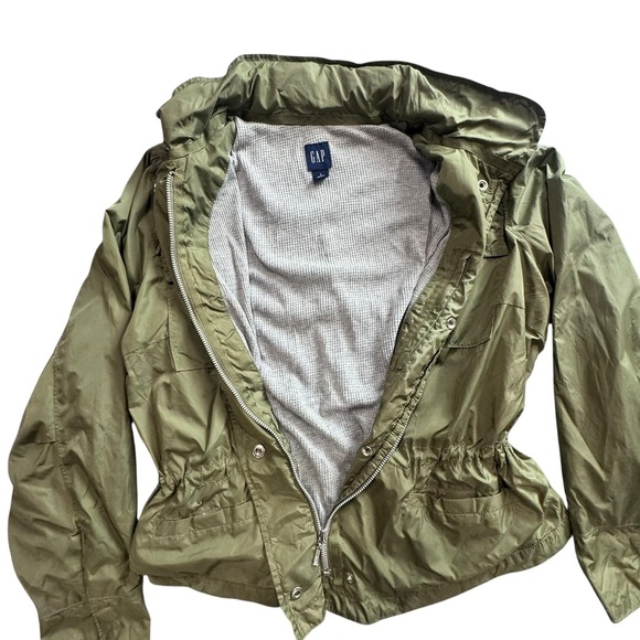 GAP Jacket Womens Large Olive Green Anorak Utility Hooded Waffle Lined‎ Pockets - Picture 8 of 13